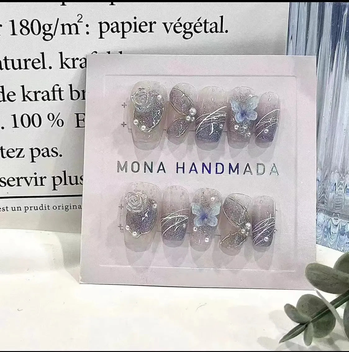 Hand-wearing bridal nail sequins set in four sizes L M S XS with application tools