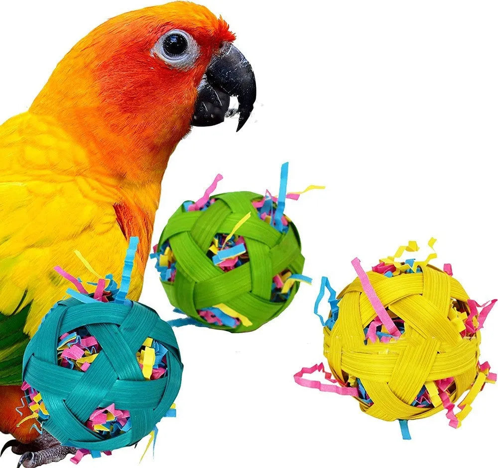 Natural bamboo woven toy ball 6cm diameter foraging toy for small pets and birds pack of 3