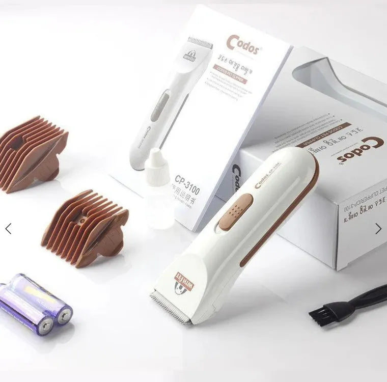 White pet hair clipper with ceramic blade for grooming dogs and cats