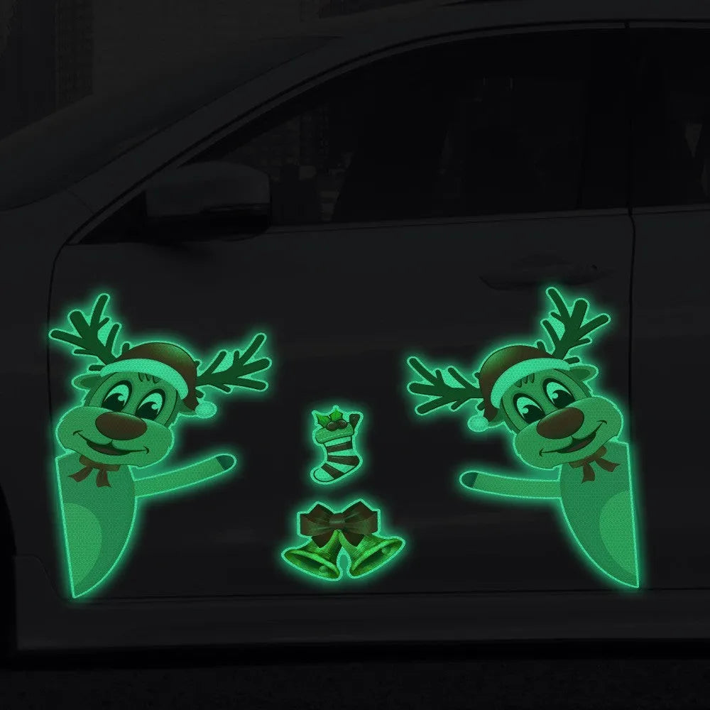 Christmas elk bell cartoon design magnetic bumper stickers with luminous reflective properties