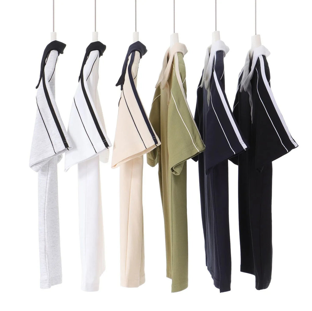 Casual lapel short sleeve T-shirt in cotton blend with loose drop shoulder fit, available in multiple colours