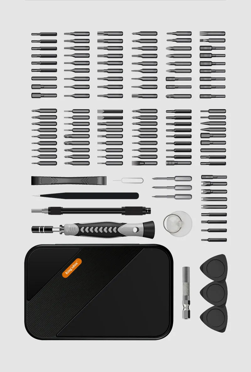 130 In 1 Precision Screwdriver Tool Set in orange case with CRV steel bits and compact design