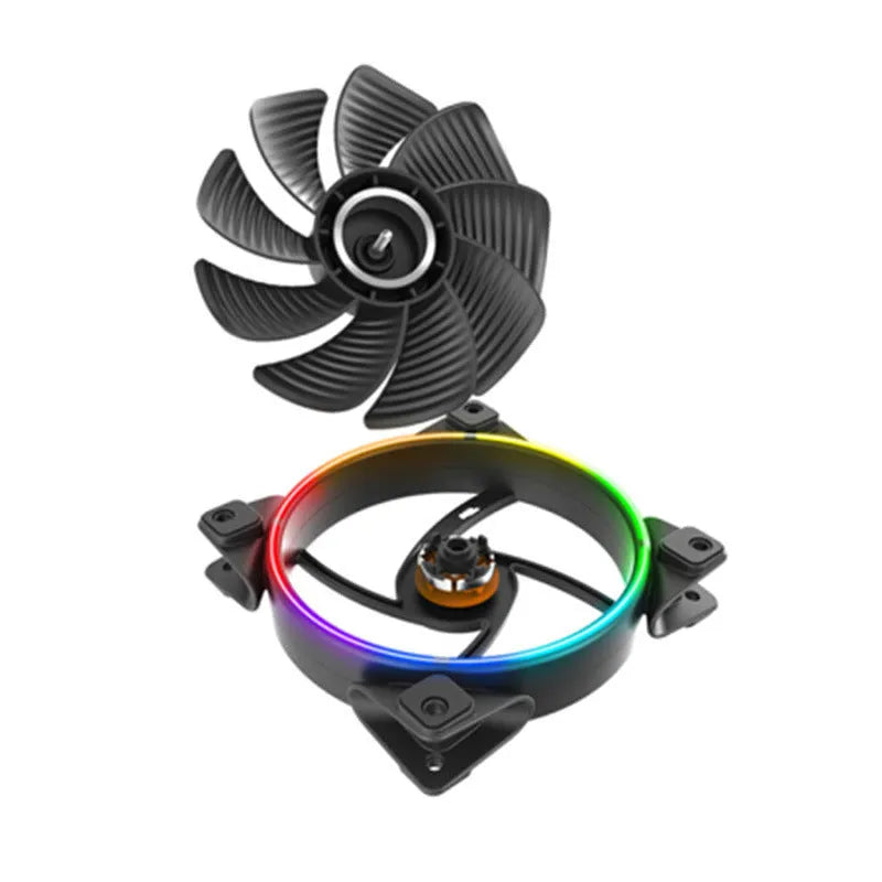 Three black 120mm PC chassis fans with FRGB lighting on blades