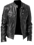 Slim fit PU leather jacket in black with zip front and notched collar