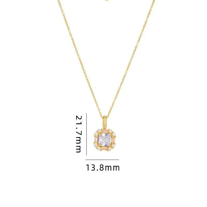 Women's titanium steel clavicle chain with geometric zircon pendant in T8052 gold colour