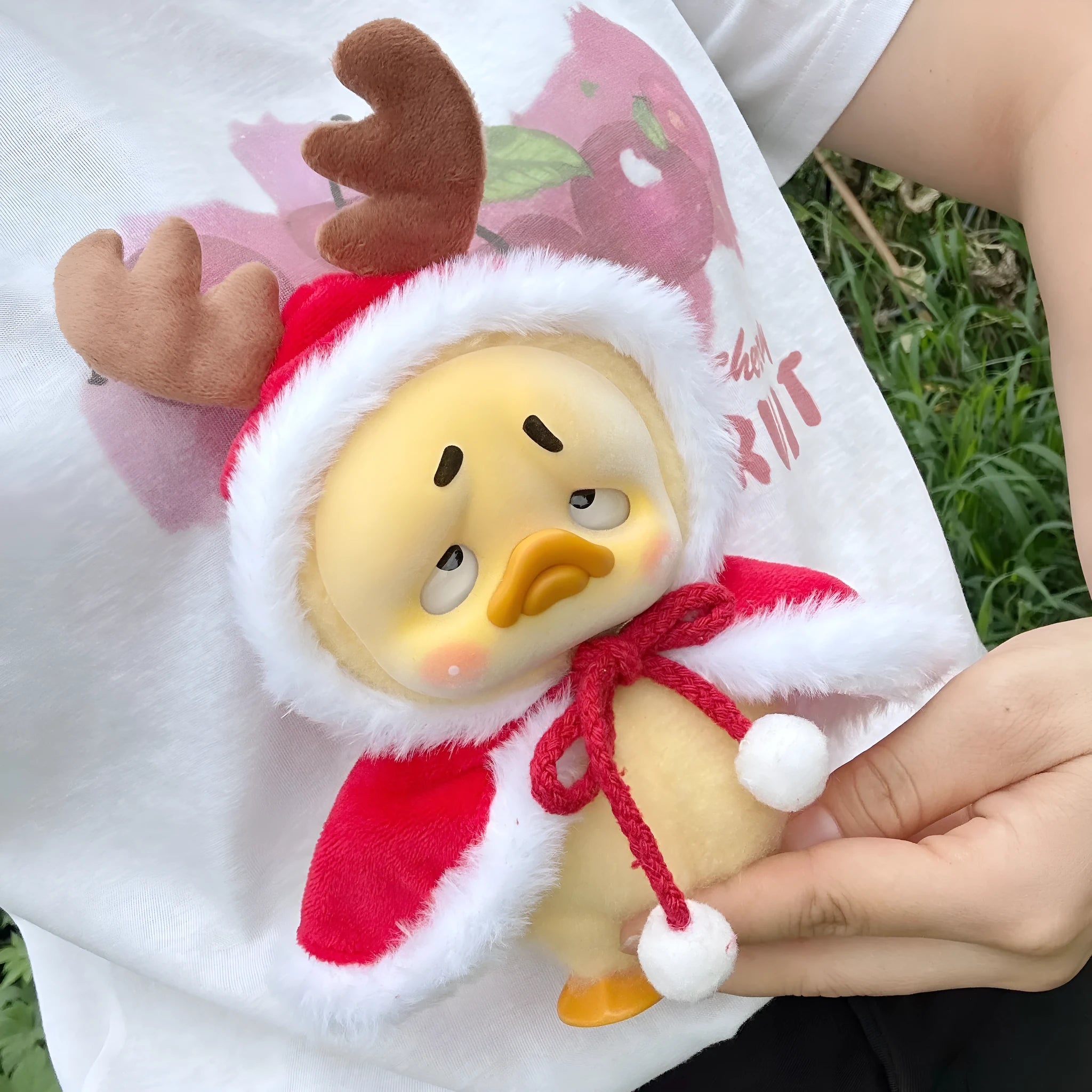 Annoying Duck doll wearing plush antlers cloak Christmas suit designed for 15CM dolls