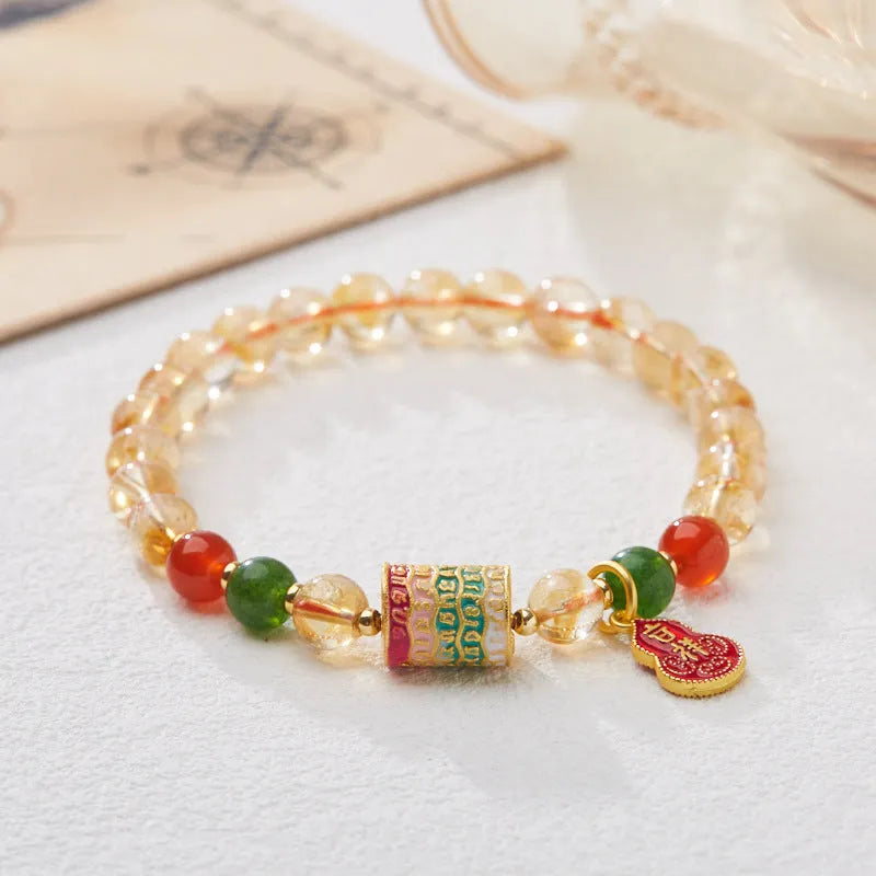 Hand-woven citrine five sutra crystal bracelet with 6mm beads geometric pattern