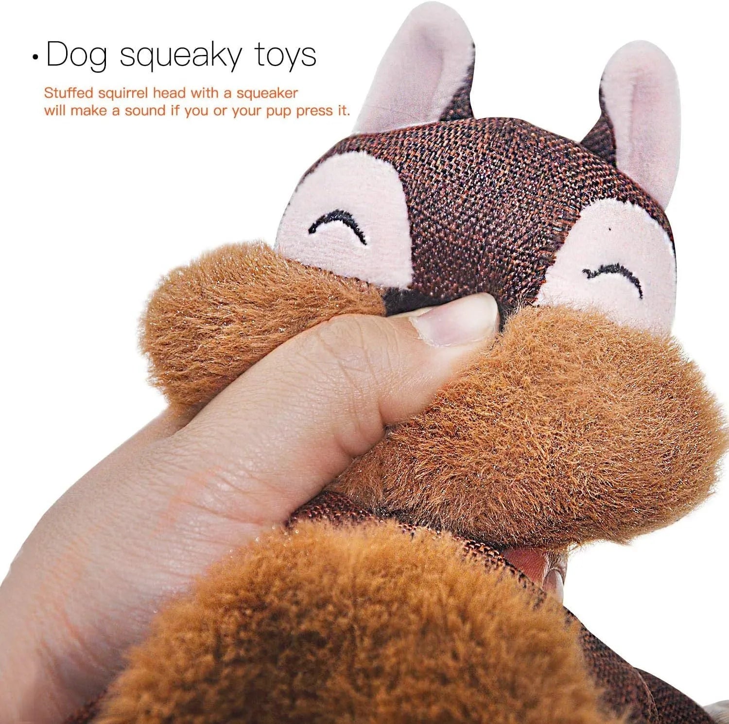 Brown fox-shaped dog toy with embroidered eyes, cotton rope limbs, and crinkle paper body