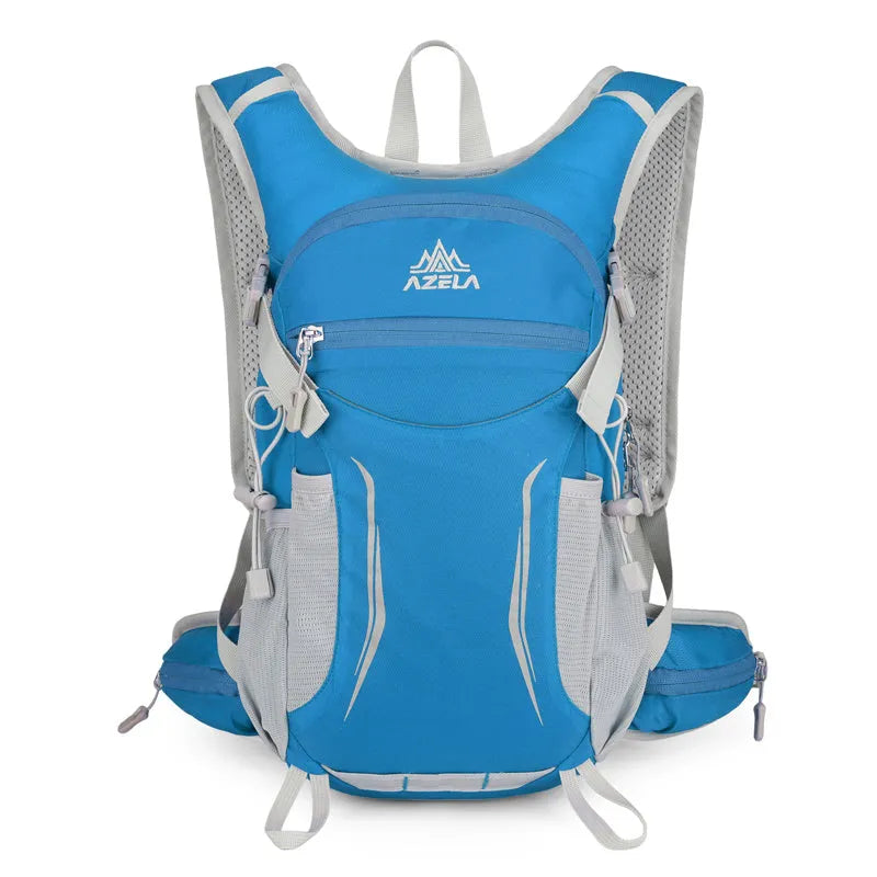 AZELA lightweight hydration backpack in breathable mesh with multiple compartments for trail running and hiking