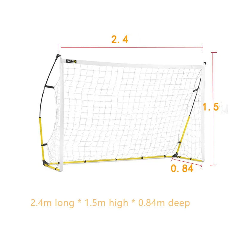 Portable quick assembly football net yellow colour size L 3.6m width for children training football gate