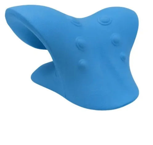 6-roller cervical neck massager in blue, ergonomic swan design, with 360° rotating massage balls and jade scraping board