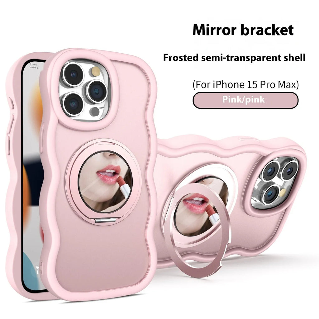 Magnetic suction phone case with mirror bracket in black for Apple iPhone 15 Pro Max