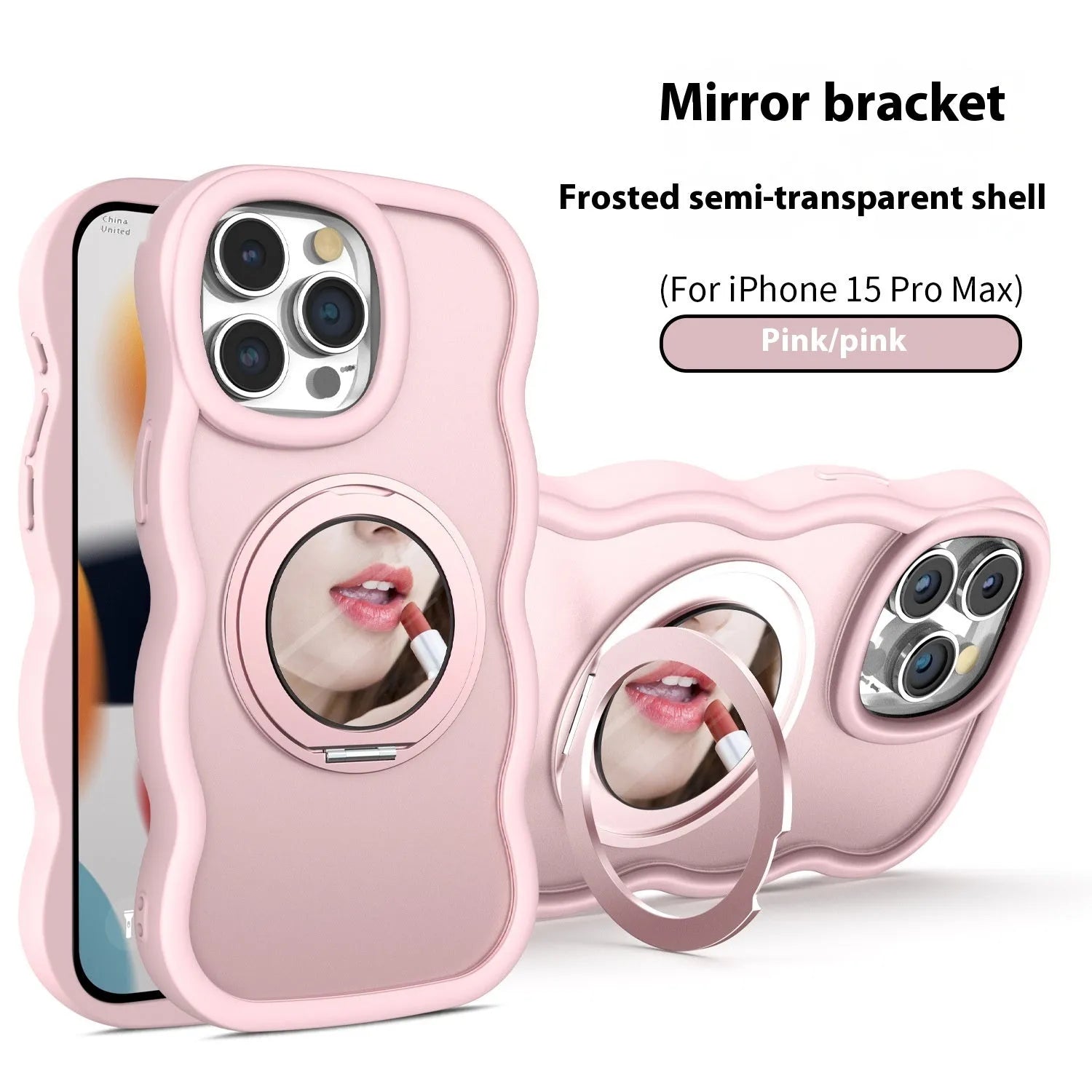 Magnetic suction phone case with mirror bracket in black for Apple iPhone 15 Pro Max