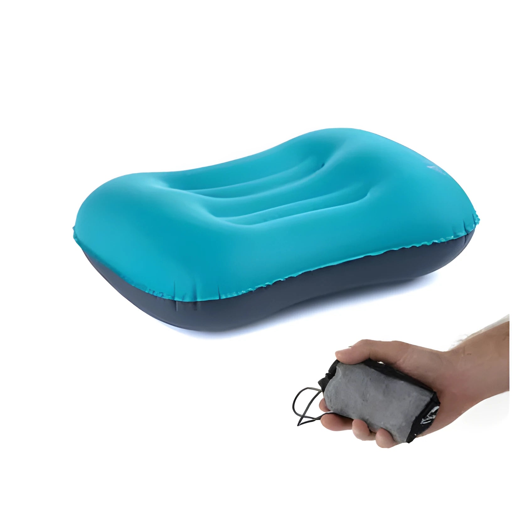 Travel portable inflatable pillow in bright orange with air mouth for camping outdoor sports