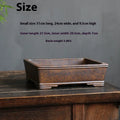 Large rectangular purple sand bonsai pot with five-line basin design and firewood burning texture.
