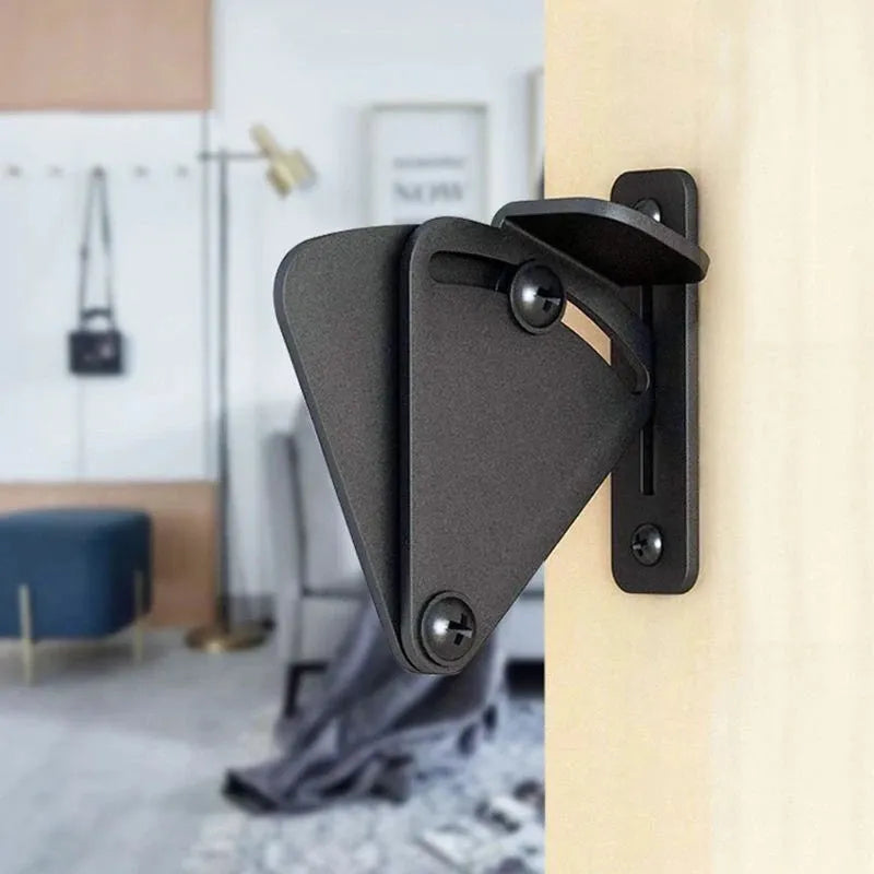Black stainless steel sliding barn door lock shown in M and S size options