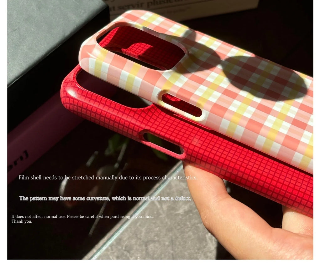 Original plain plaid phone case for iPhone 15 Pro Max anti-fingerprint red grid frosted protective shell