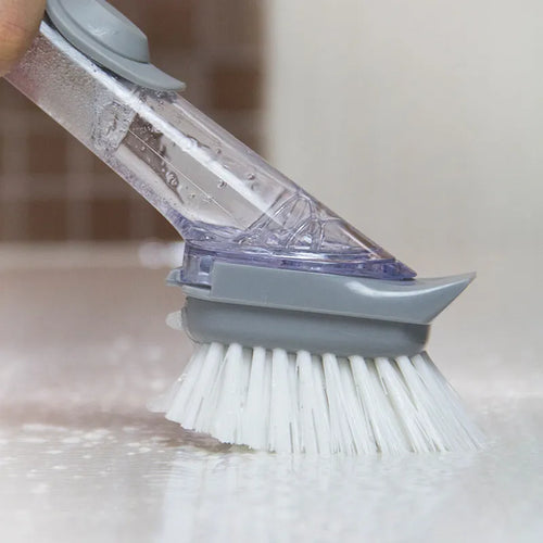 2-in-1 long handle cleaning brush with removable brush head and sponge for kitchen