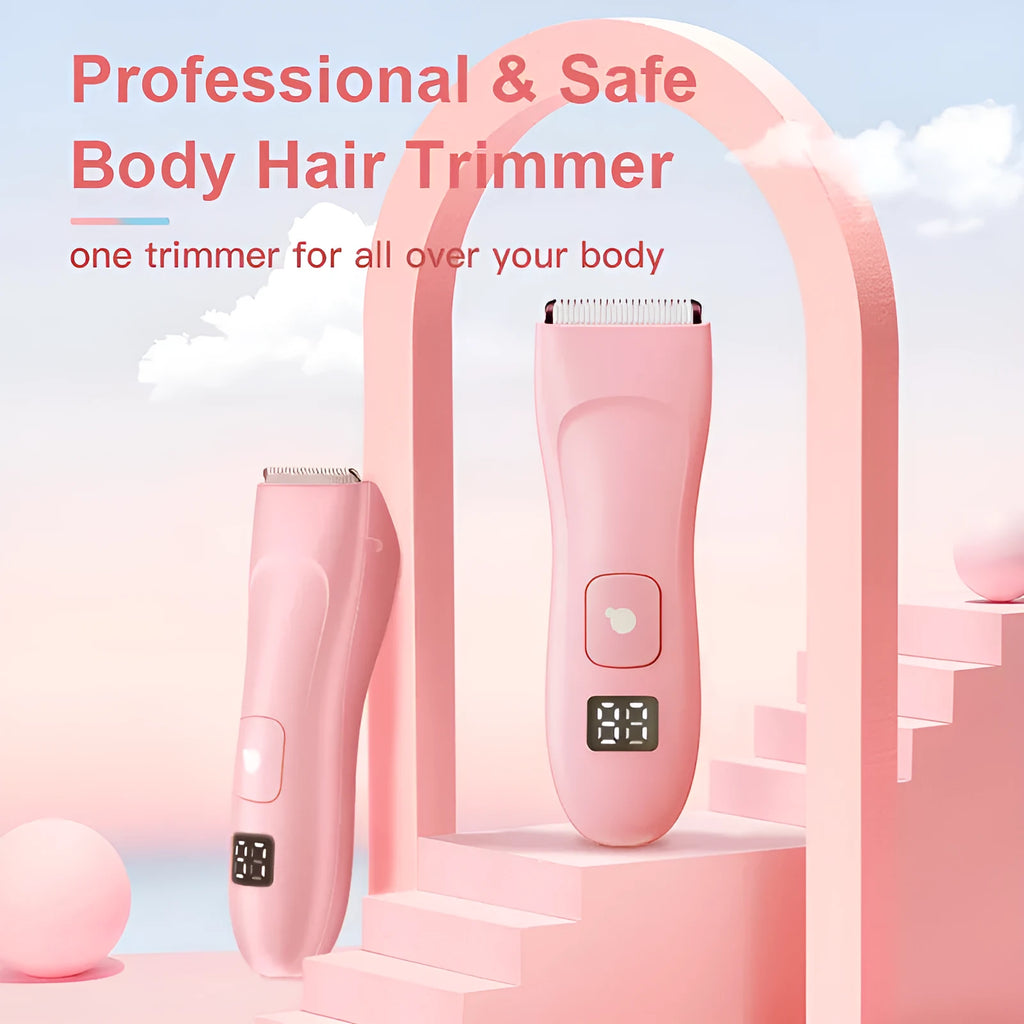 Women's rechargeable bikini body shaver with positioning combs and charging base, black SMT030