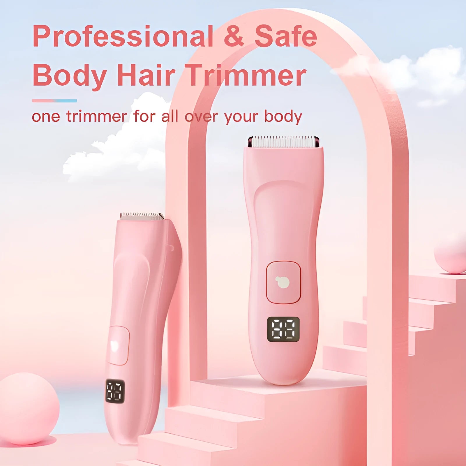 Women's rechargeable bikini body shaver with positioning combs and charging base, black SMT030