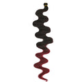 Wine red synthetic wig with big wave styling showing 24-inch length and crochet construction