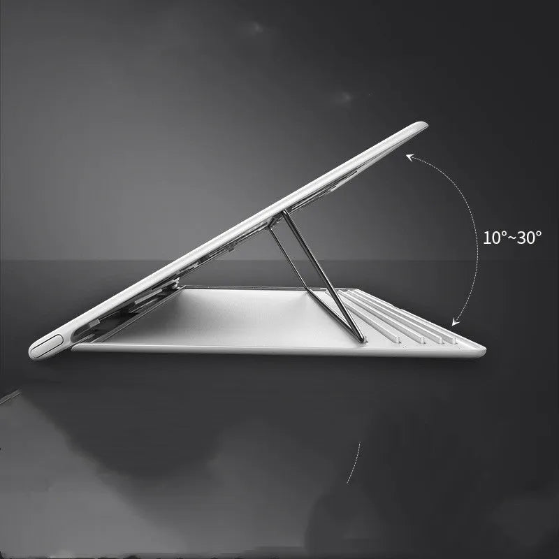 Dongdong portable alloy notebook stand in black on a desk under a laptop