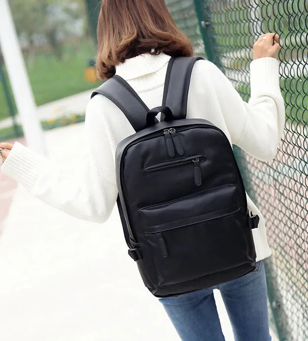 PU leather men's shoulder bag in black with double straps and stitching details