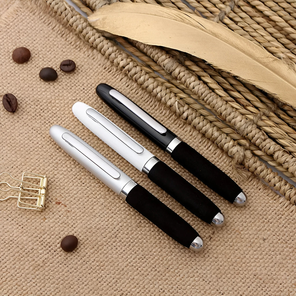 EVA metal cap mini ballpoint pen with 1.0mm bullet tip, shown next to a ruler showing 112mm length.