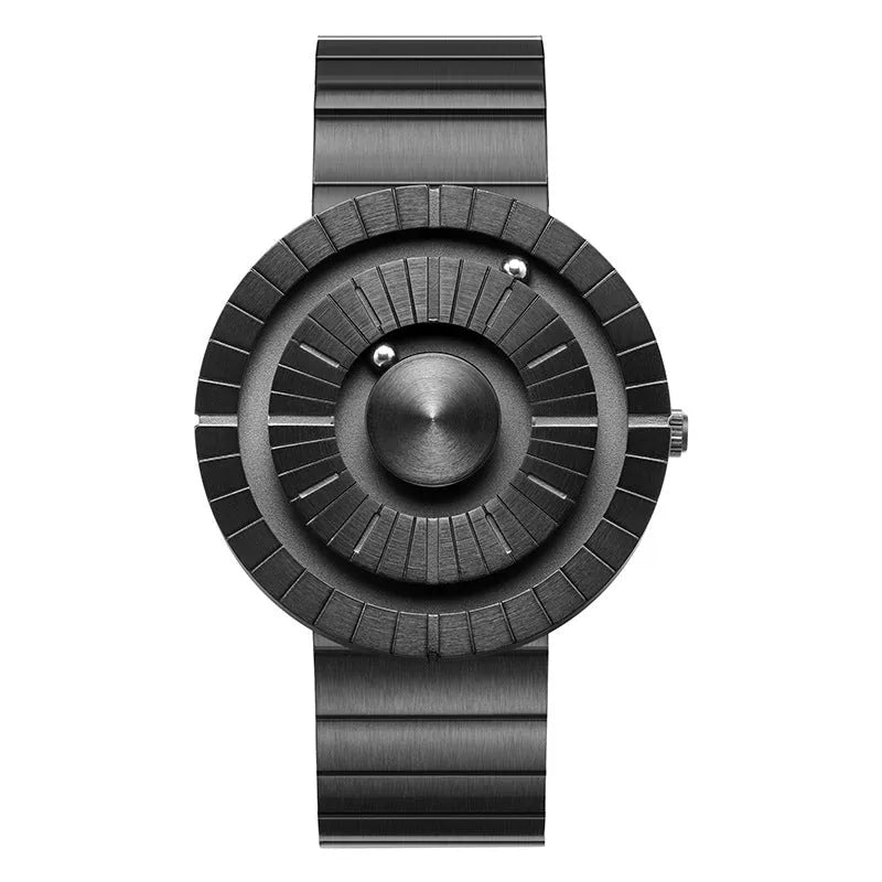 Bead men's creative sports watch with round dial and black stainless steel strap
