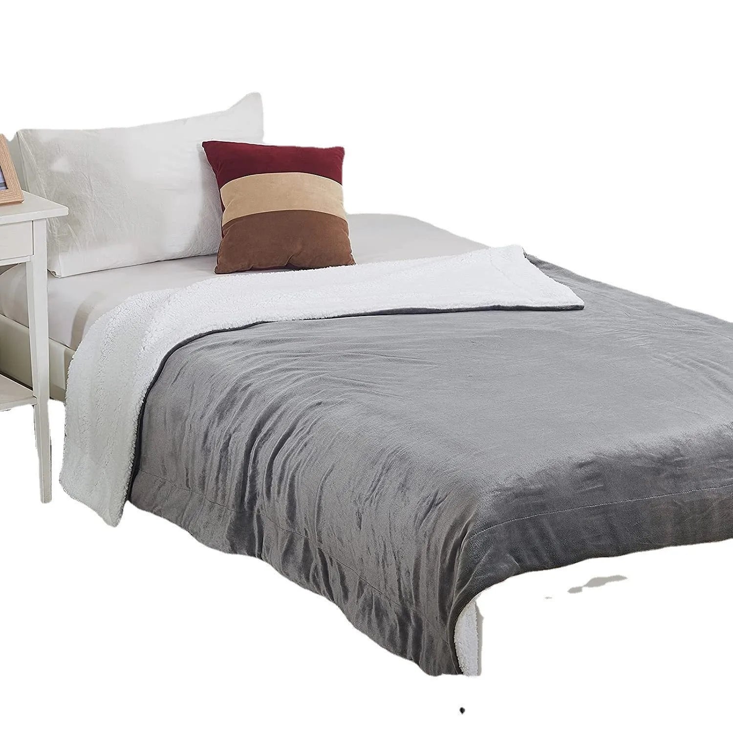 USB-powered electric heating blanket in grey and white colour measuring 70cm by 100cm