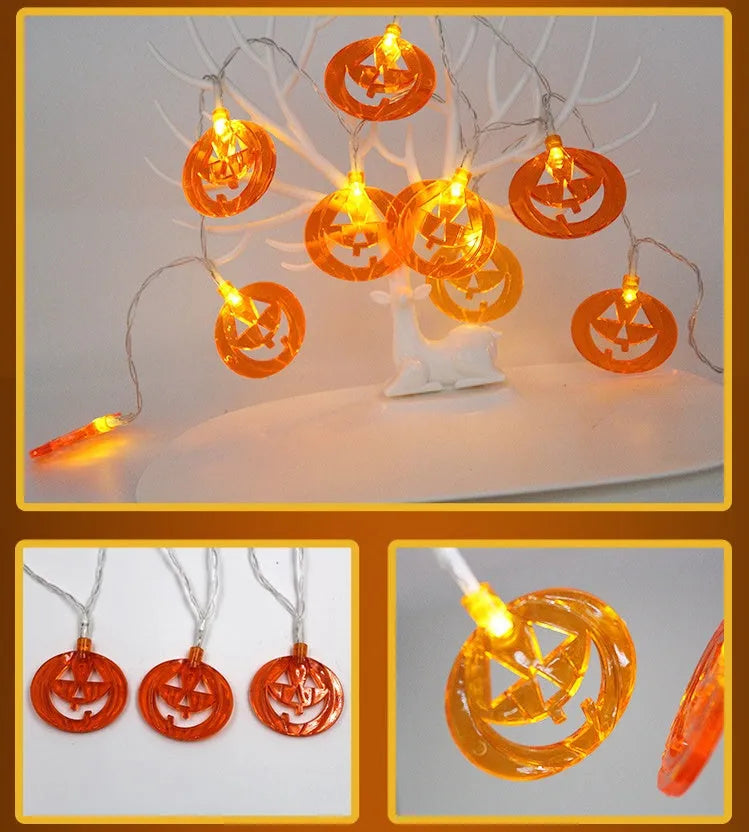 Halloween string lights with pumpkin, bat and ghost decorations in white, warm white or multicolour LED options