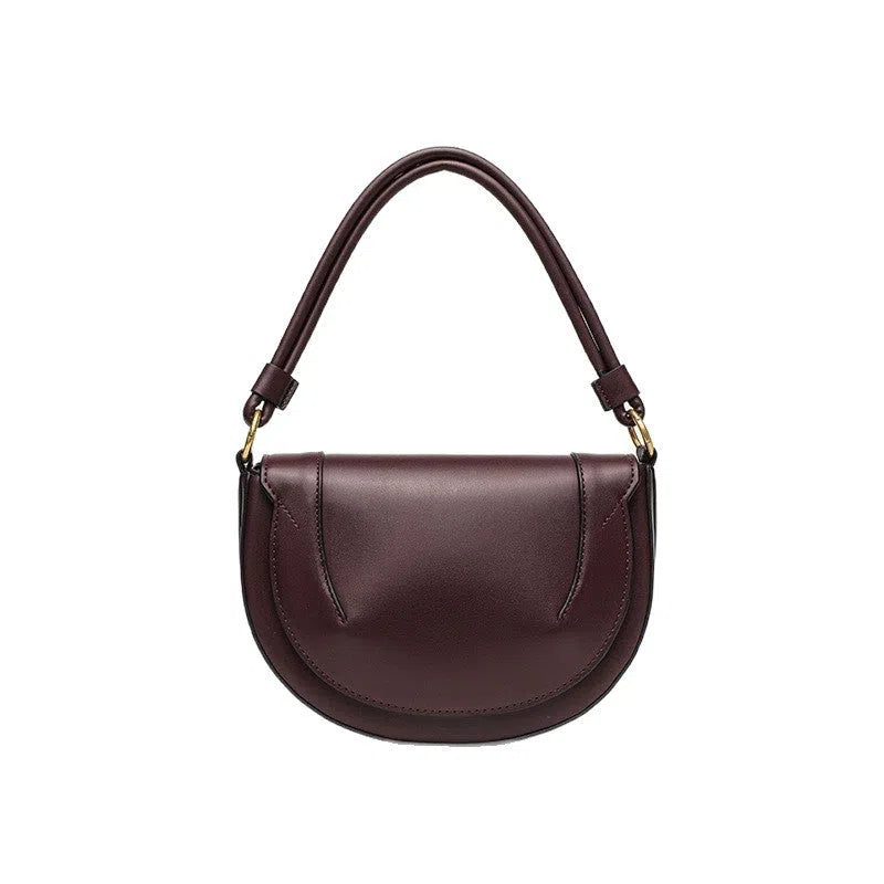 New PU saddle bag with magnetic clasp, oval shape, 16x24x8.5cm, available in black brown and claret red