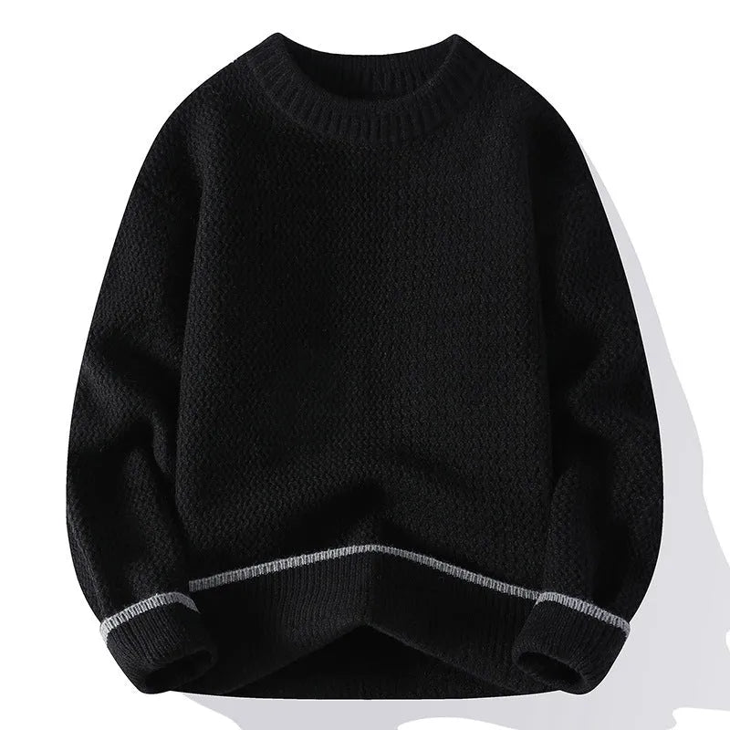 Men's grey round neck loose fitting casual sweater with long sleeves for autumn wear