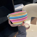 Blue straw woven women's shoulder bag with shell shape and internal zipper compartment