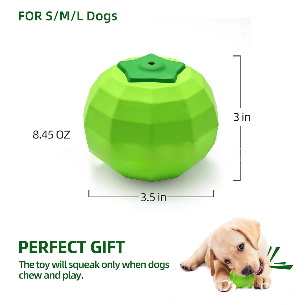 Green natural rubber squeaky dog ball toy for large breed aggressive chewers