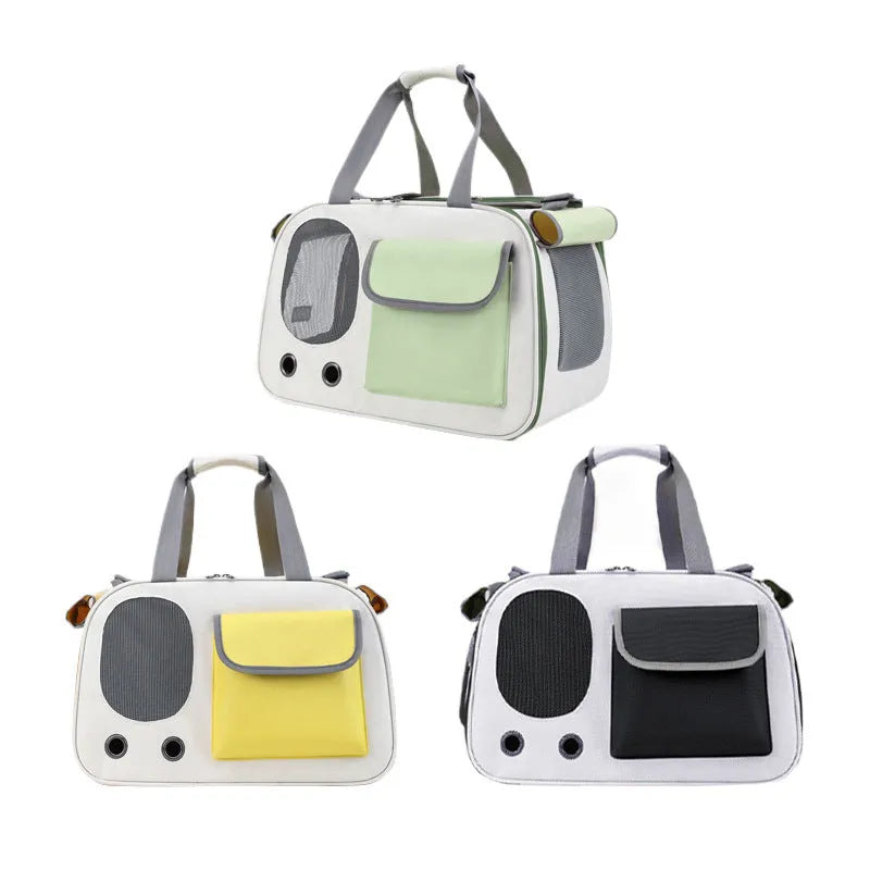 Portable foldable canvas pet bag in black colour with single shoulder strap