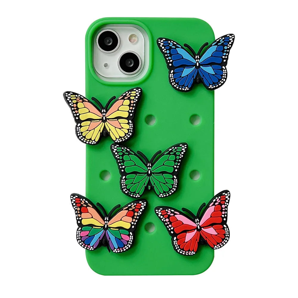 Three-dimensional colorized butterfly silicone phone case for Apple iPhone, black, engraved design