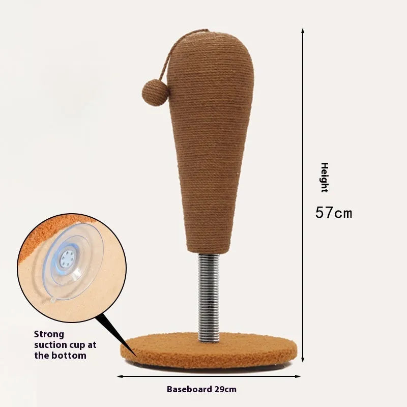 Hemp rope cat scratch board in large and small sizes with tumbler or grasping ball design.