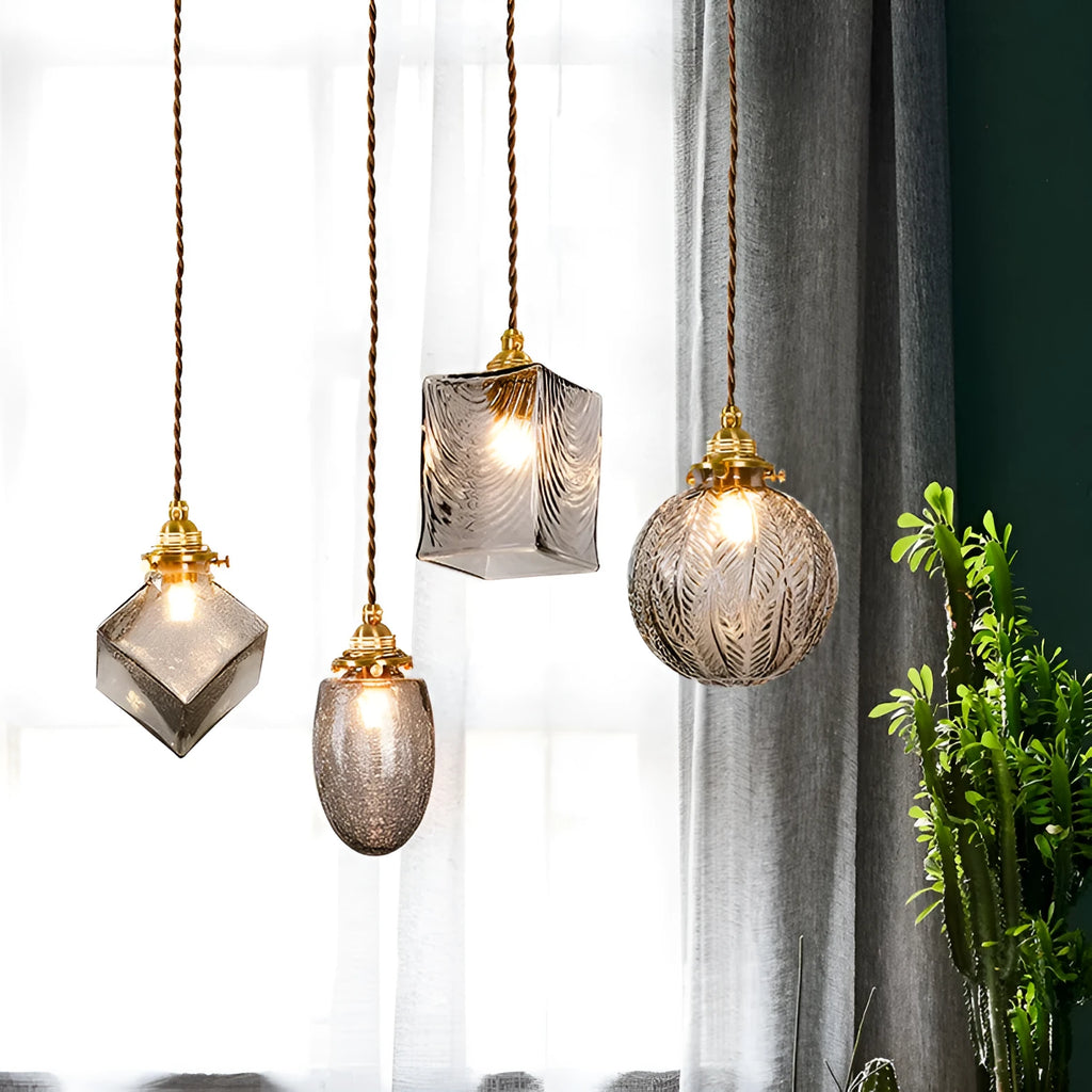Japanese vintage brass glass chandelier Nordic style copper body with glass shade for entrance ceiling