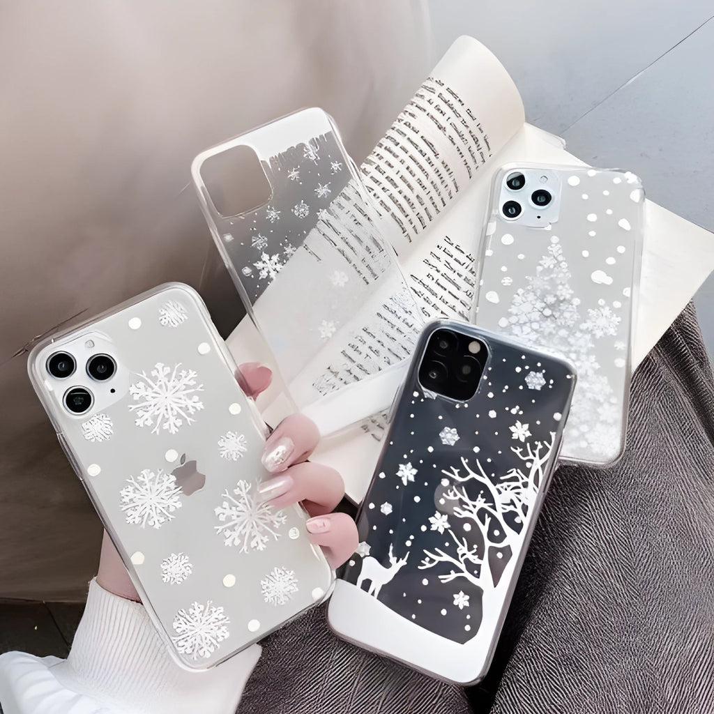 Christmas snowflake elk TPU phone case for iPhone with cartoon design, blue flower colour option