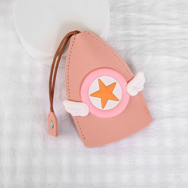 Cartoon design pull-out key case for car keys in PU leather.