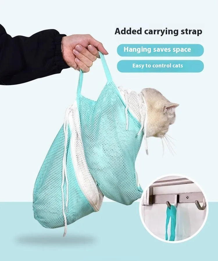 Upgraded fifth-generation cat grooming bag in grey white, green white, or pink white scratch-resistant fabric