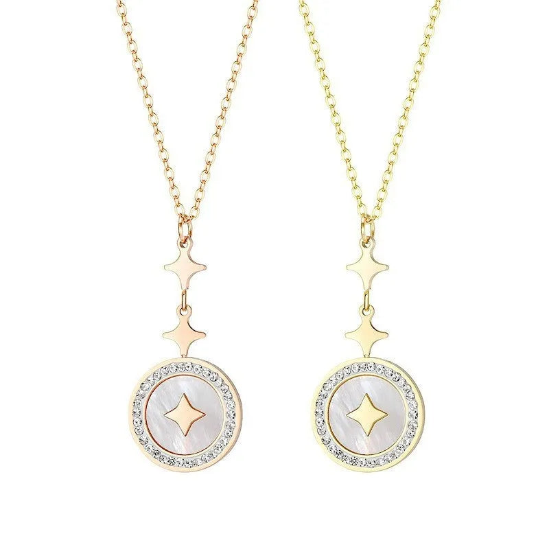 Six-pointed star titanium steel necklace with O-ring chain in rose gold or gold colour options