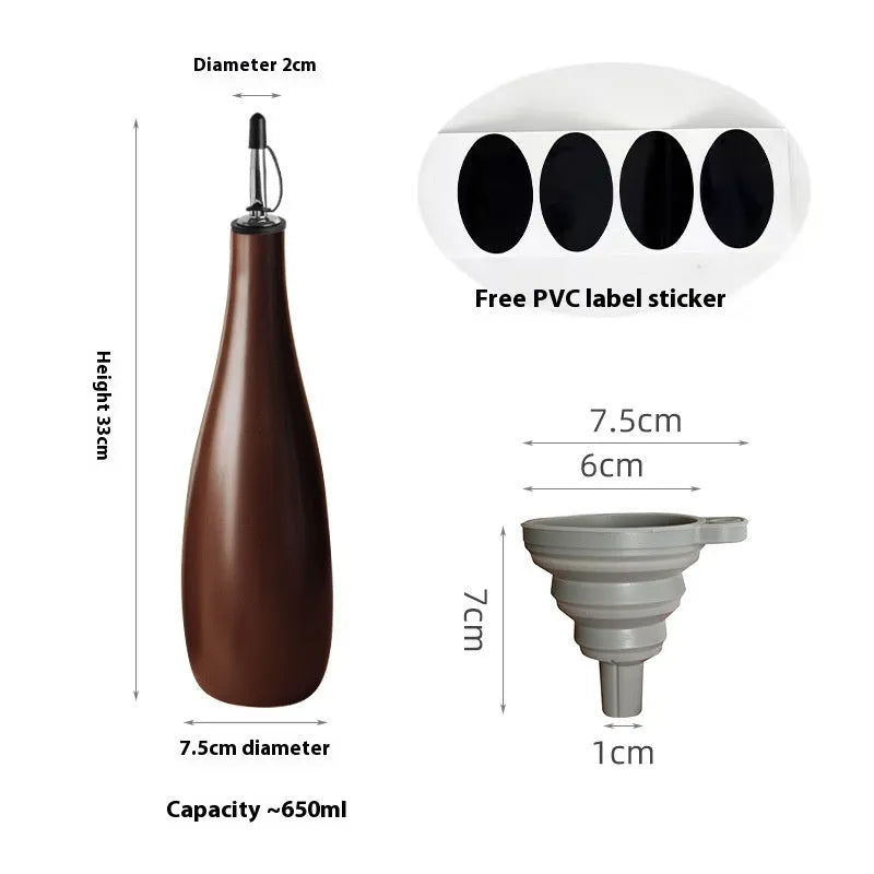 Ceramic oil pot with 650ml conical funnel and integrated oil brush in kitchen setting