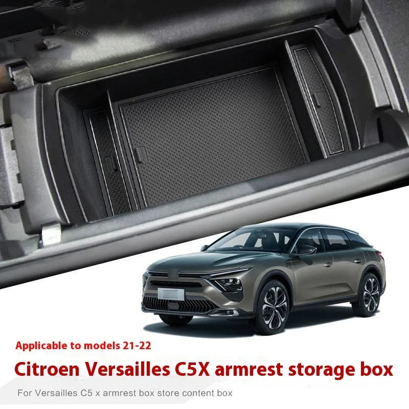 Black plastic waterproof armrest storage box for Versailles C5 X with handle