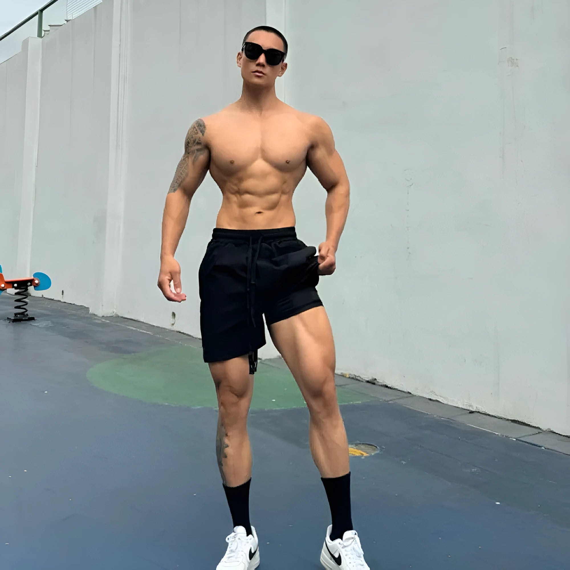 Men's ice silk quick-drying double-layer quarter shorts in multiple colour options