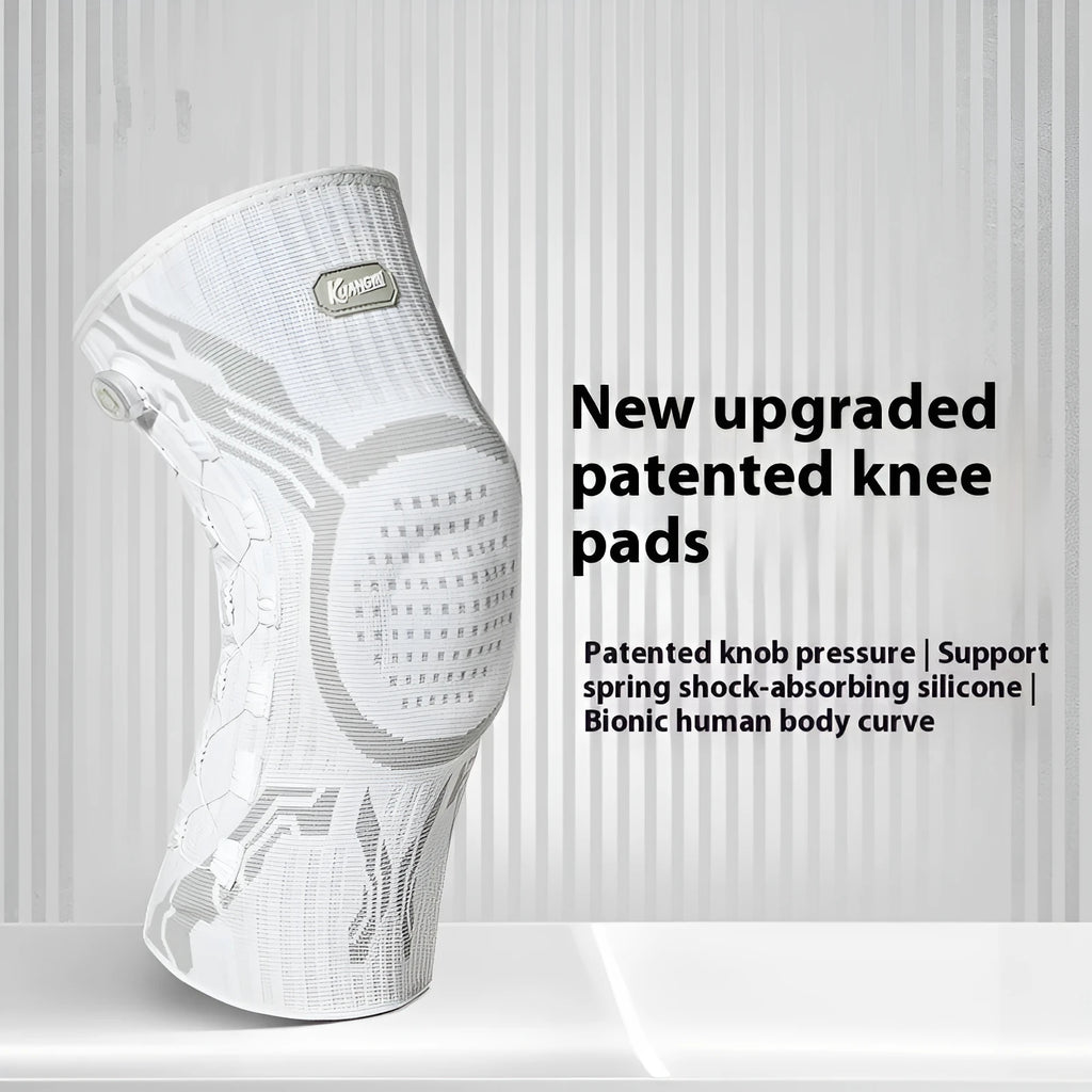 Grey and white sports knee pads for left and right knees, suitable for basketball, running, football.