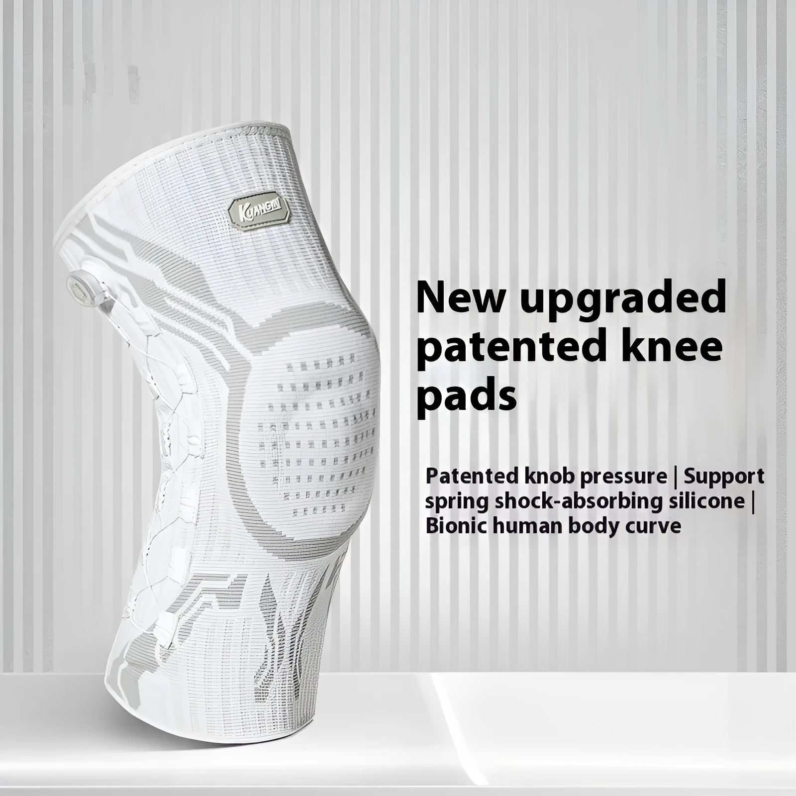 Grey and white sports knee pads for left and right knees, suitable for basketball, running, football.