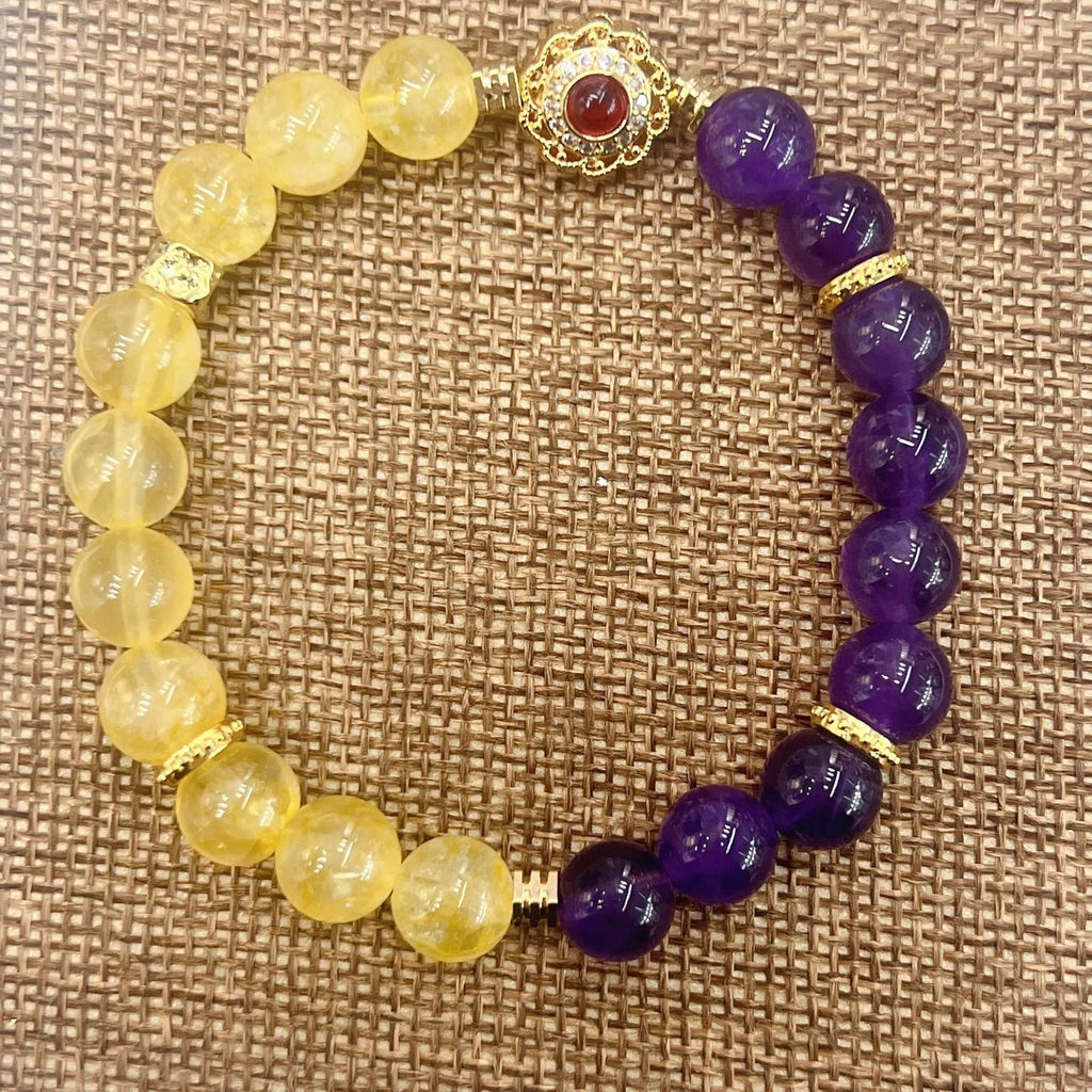 Handmade yellow and purple amethyst crystal bracelet for women