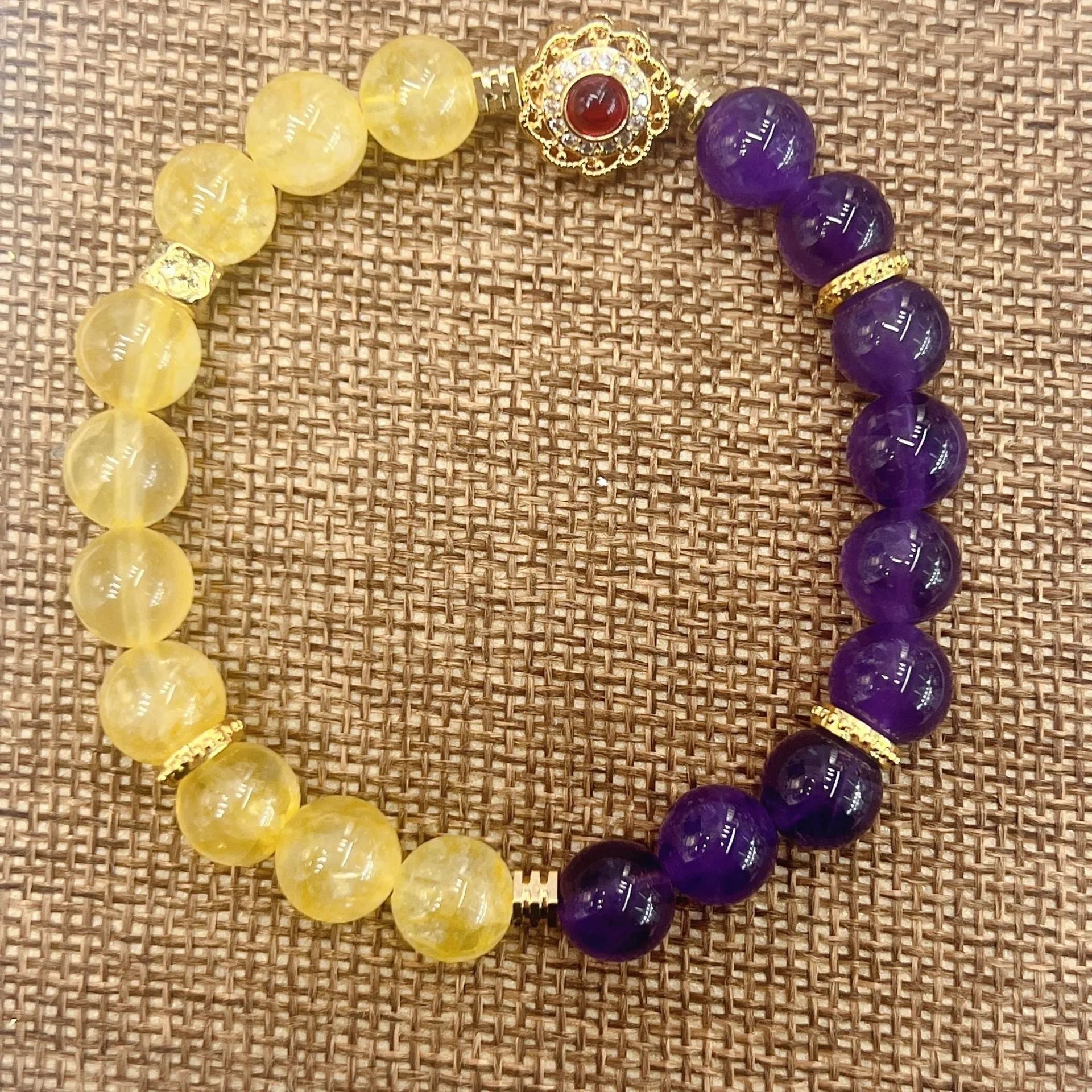 Handmade yellow and purple amethyst crystal bracelet for women